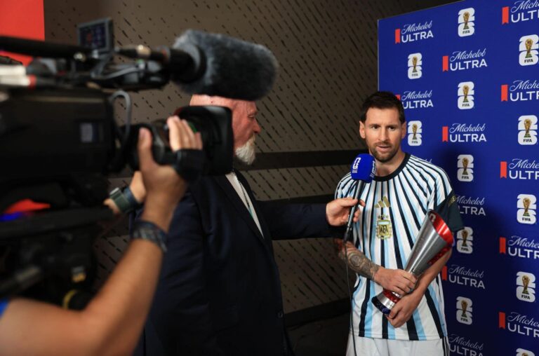 Lionel Messi reacts to surpassing R9 and equaling Klove on FIFA World Cup goals